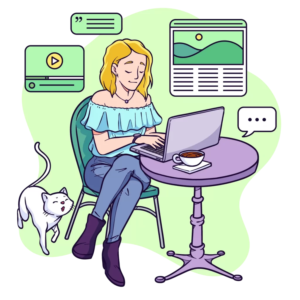 Ilustración de mujer escribiendo un blog
