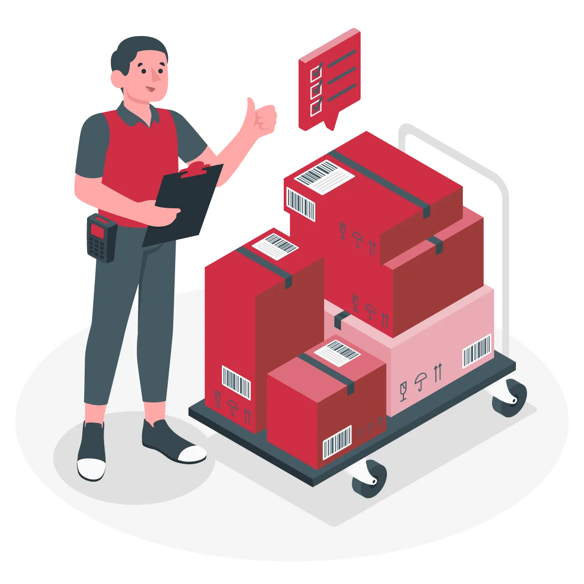 Ilustración de un hombre revisando paquetes