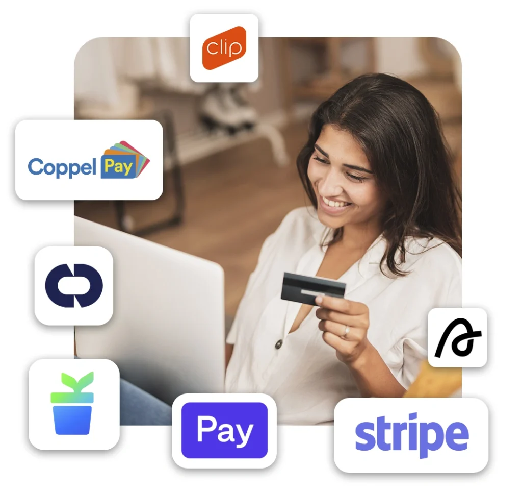 Ejemplo visual de una persona pagando una compra online con alguno de las diferentes opciones que podría tener una tienda.